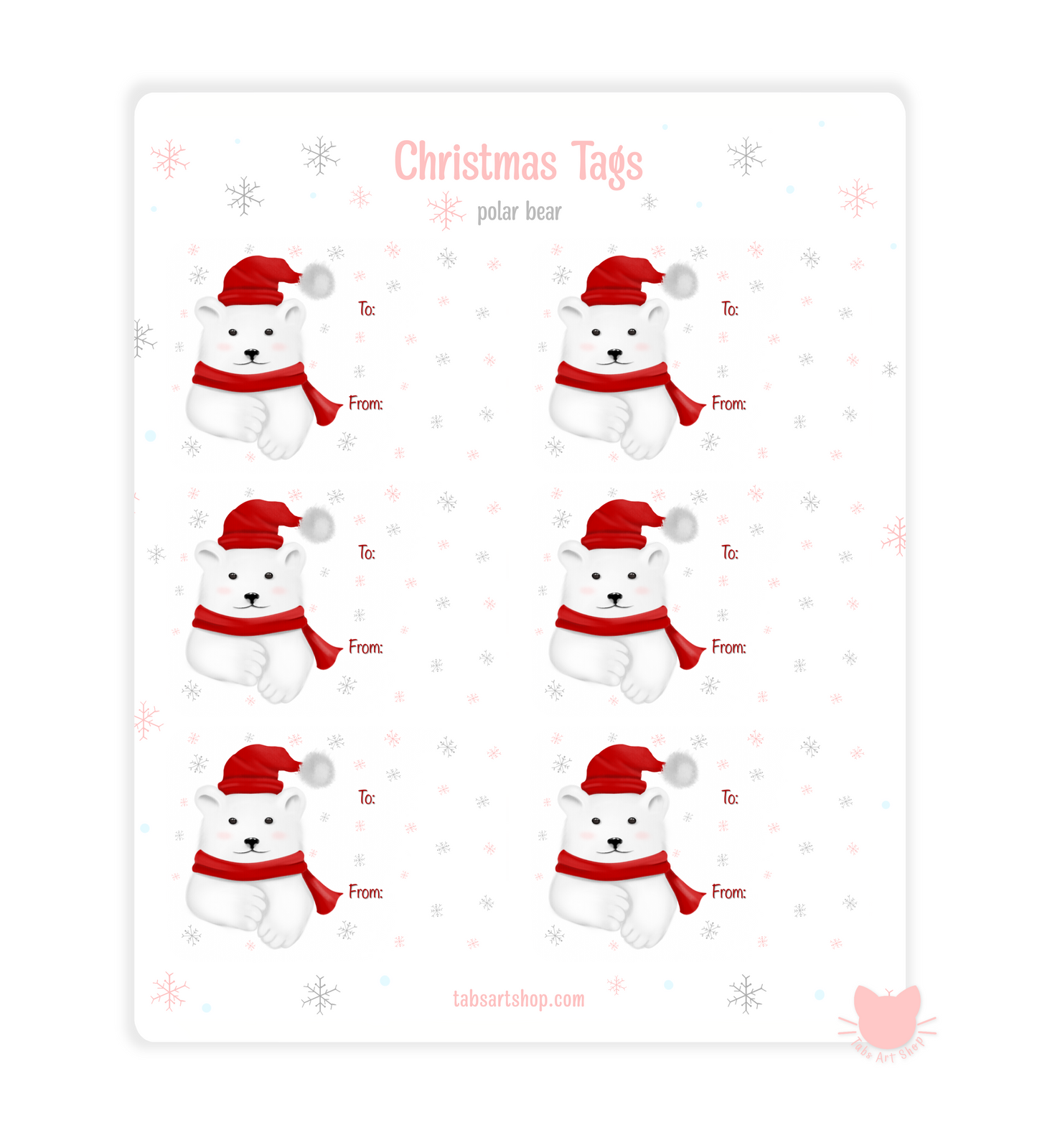 Polar Bear Christmas Name Stickers